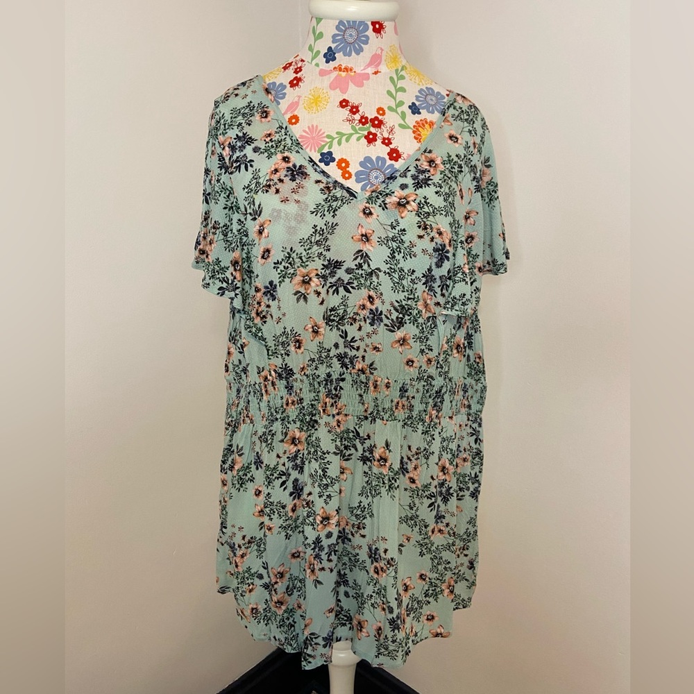 Torrid Floral Blouse with Flutter Sleeves